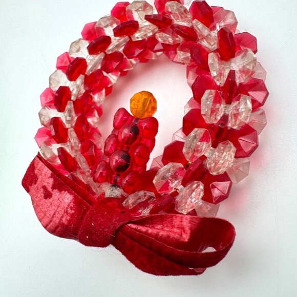 Handmade Christmas Candle Wreath Ornaments Plastic Bead Red Green White 3 Pc Vtg - Picture 3 of 10